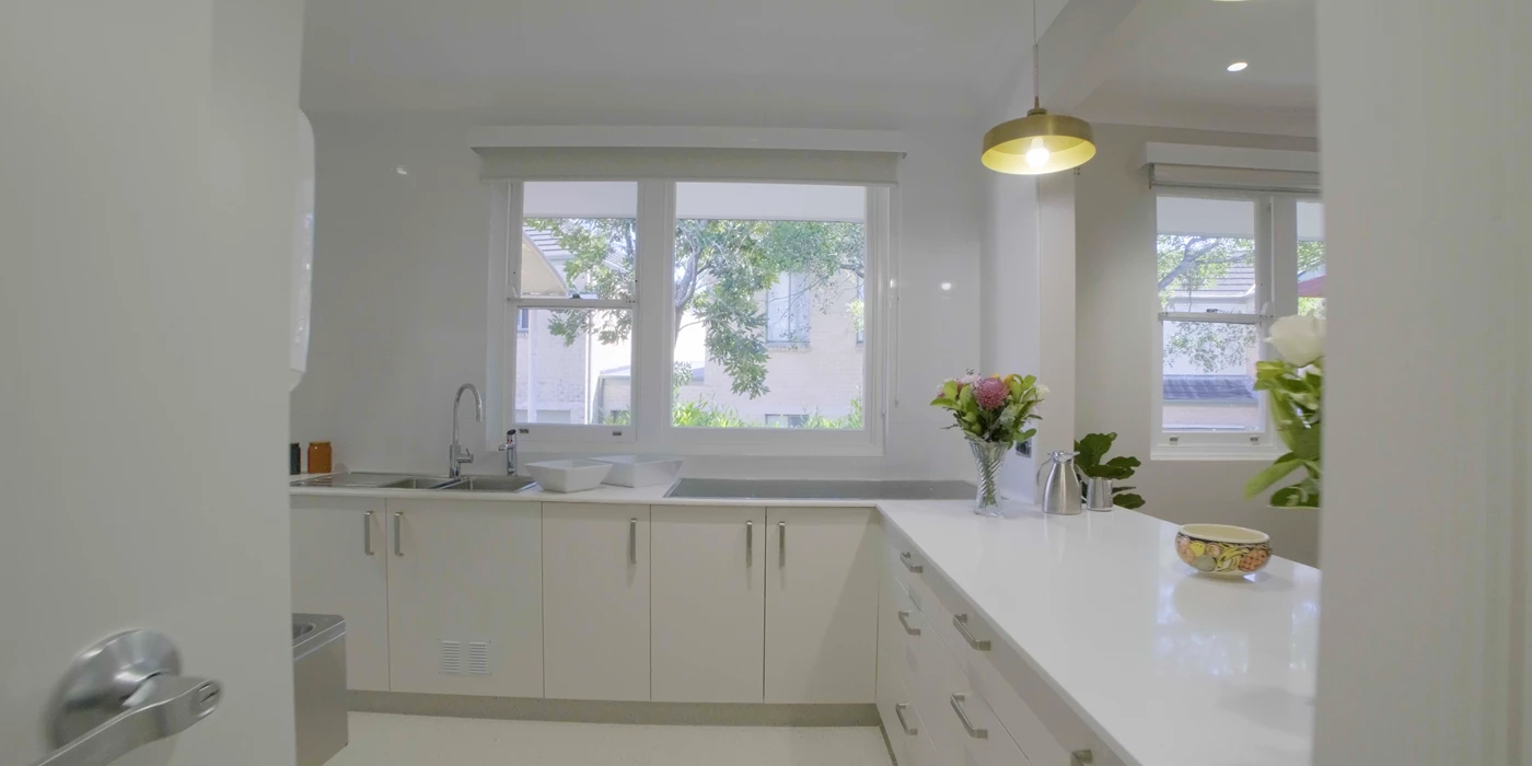 Modern kitchen with sleek countertops