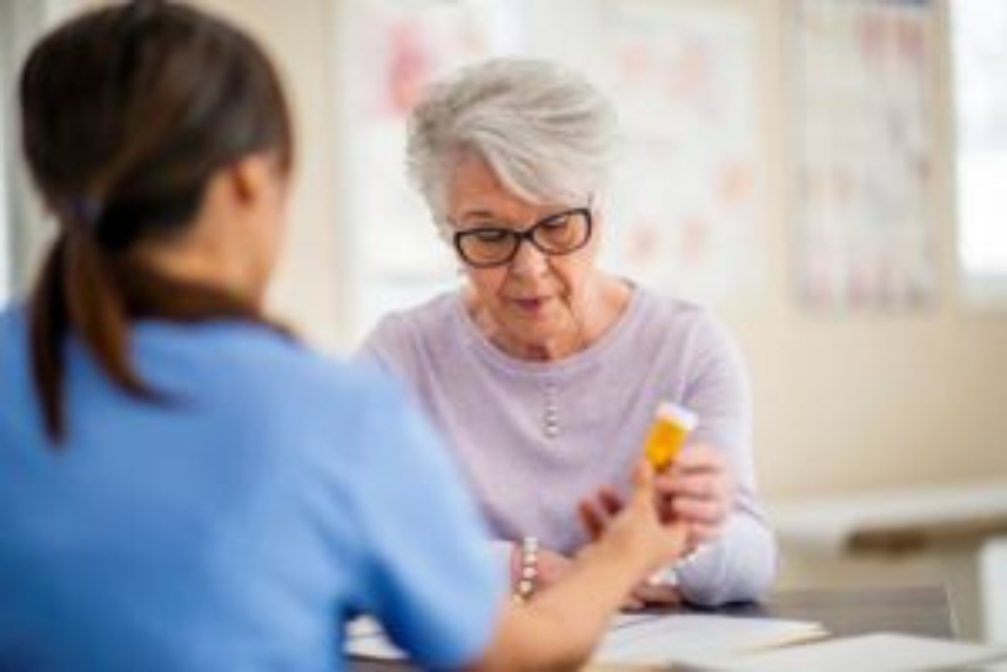 The image highlights in-home clinical care, showcasing services such as medication management, diet planning, and physical health assessments.