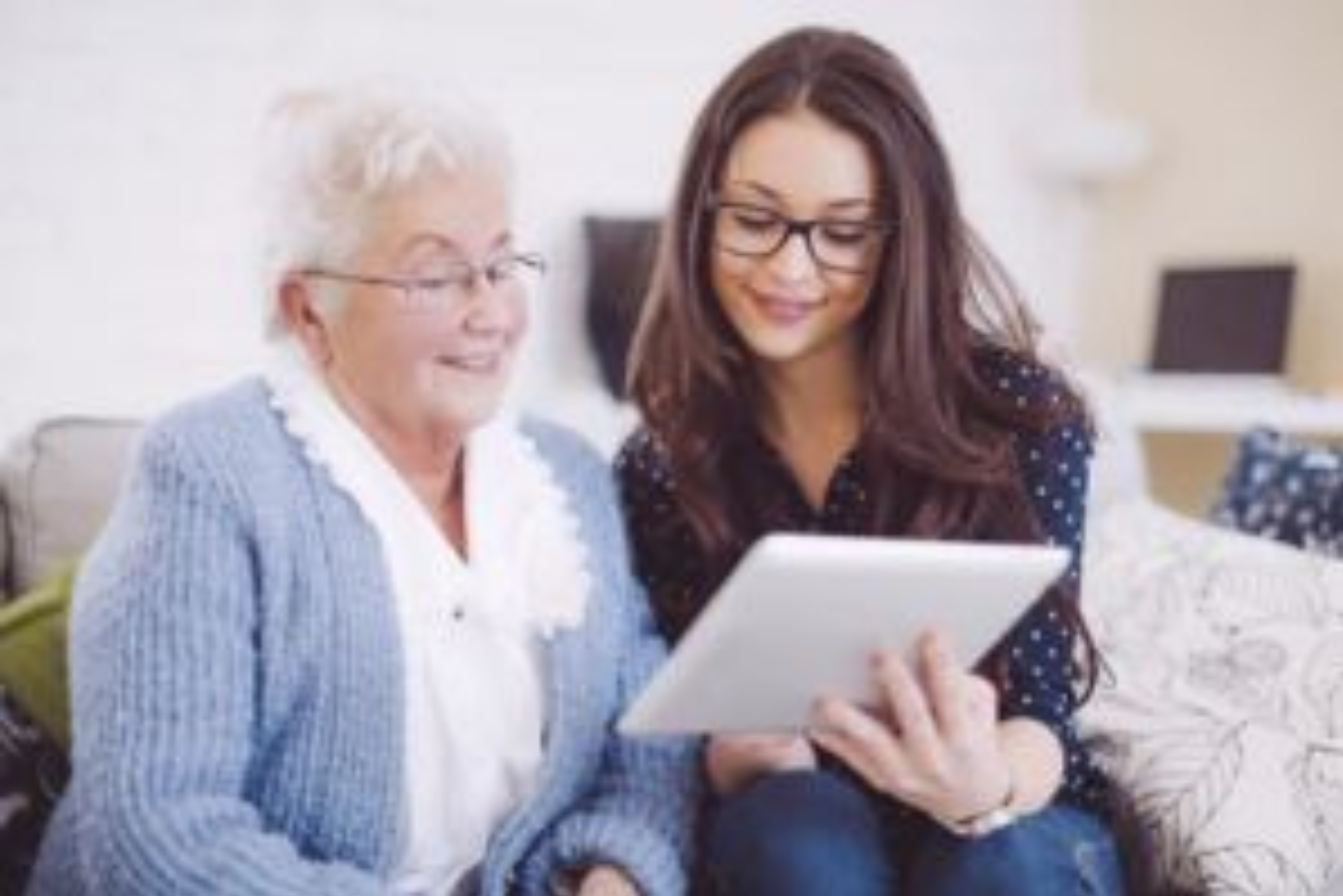 his image represents digital literacy and communication support, helping older adults stay connected with family and services through technology.