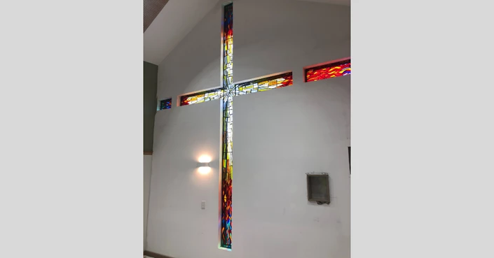 Beautiful stained glass cross installed in MacKillop House